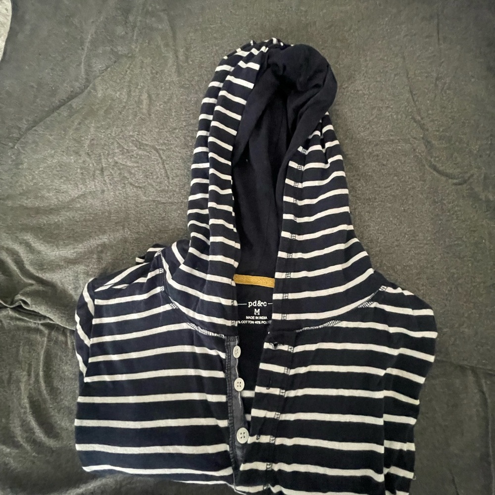 PD&C Navy and White Striped Long Sleeve Shirt